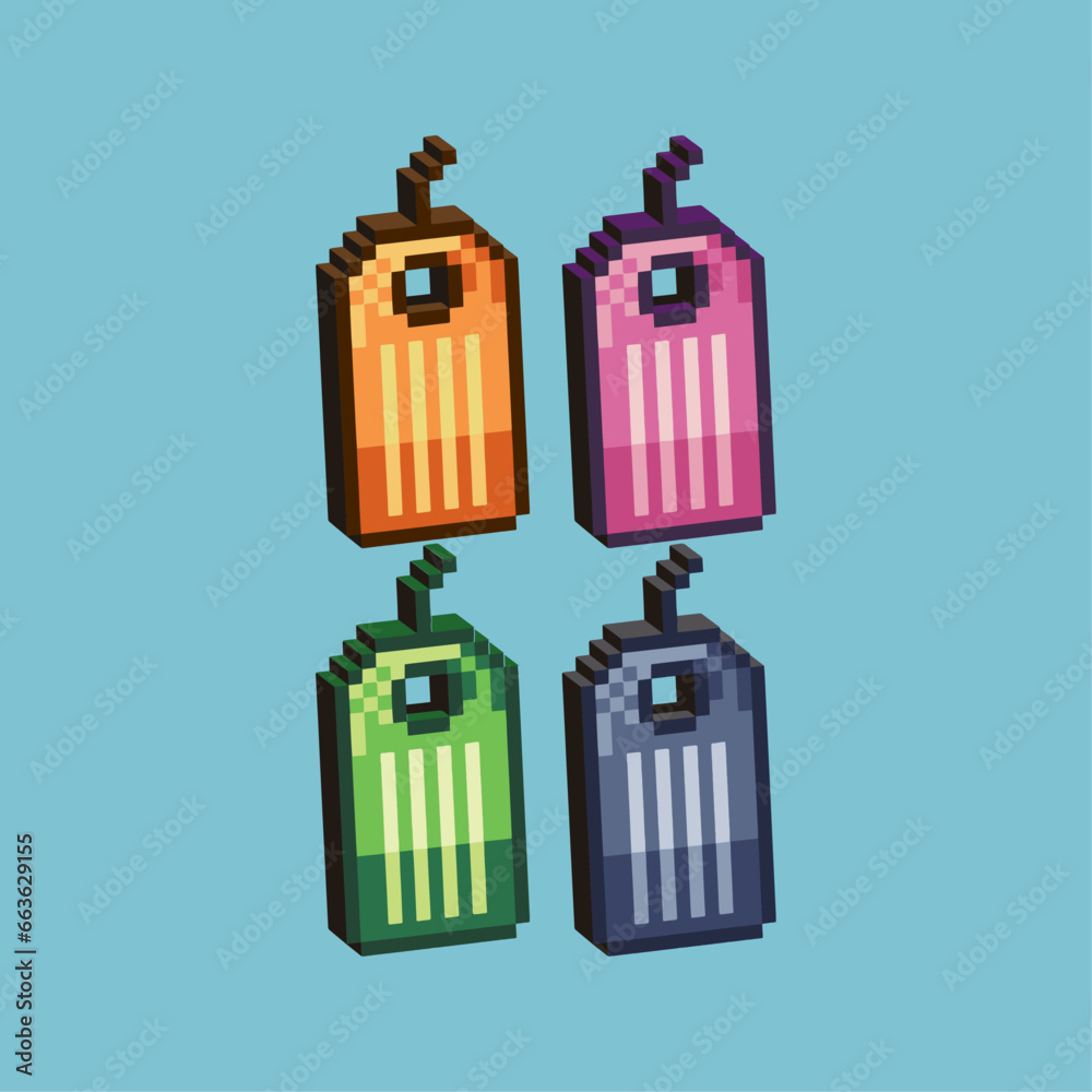 Poster isometric pixel art 3d of gold tag price for items asset. gold tag price on pixelated style.8bits pe