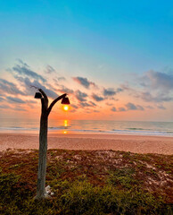 Sunrise horizon cool sea background on horizon tropical sandy beach; relaxing outdoors vacation	 - 663629113