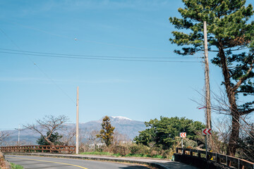 Obraz premium Hallasan Mountain view car road in Jeju island, Korea