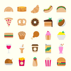 Fast Food Icon Package Vector In Flat Design Style