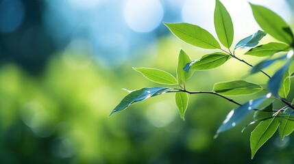 Closeup natural green leaves blurred background. AI generated image