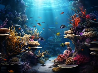 Fototapeta na wymiar Underwater world with fish and corals generative ai