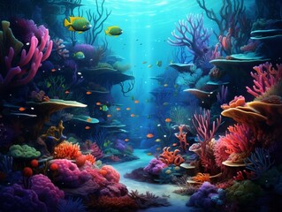 Obraz na płótnie Canvas Underwater world with fish and corals generative ai