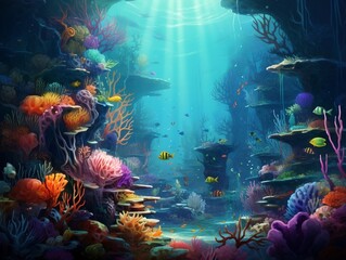 Underwater world with fish and corals generative ai