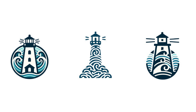 lighthouse silhouette wave design illustration template