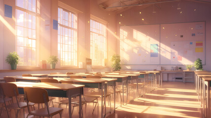 interior of a classroom with sunlight AI generated - obrazy, fototapety, plakaty