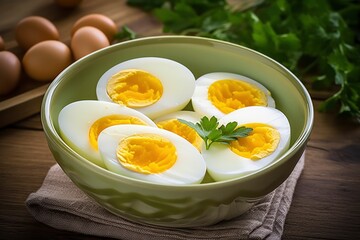Boiled eggs in bowl.