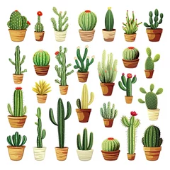 Foto op Plexiglas Cactus in pot The Cactus set on white background. Clipart illustrations.