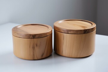 a pair of wooden containers placed on a white surface. Generative AI