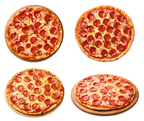 Fototapeta na wymiar Four pepperoni pizzas isolated on transparent background