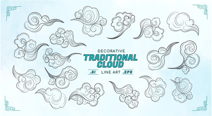 Decorative Traditional Cloud Line Art Set