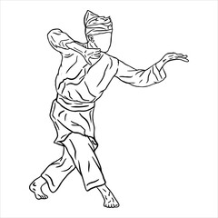 line art illustration pencak silat fighter vector