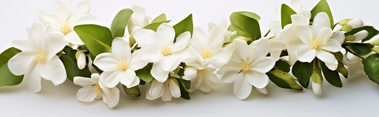 Naklejka na ściany i meble Jasmine flowers on white surface.