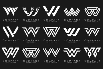 Abstract collection with letters W logo design. creative design logotype W with white color.