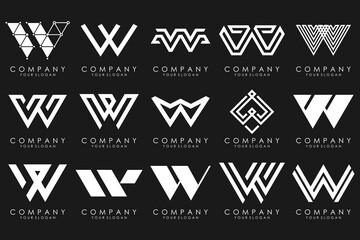 Abstract collection with letters W logo design. creative design logotype W with white color.