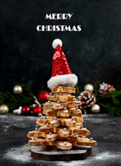 Christmas tree cookie. Happy holiday concept.