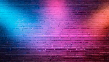 Lighting effect pink, orange and blue neon background, Neon light on brick walls that are not plastered background and texture. blue wall