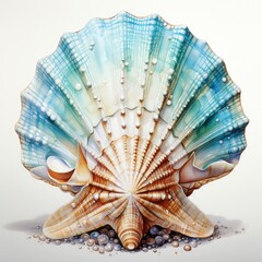 Watercolor Seashell clipart on white background.