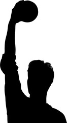 Digital png silhouette of man raising hand with ball on transparent background