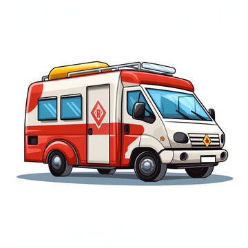 Cartoon Style Ambulance EMS White Background 