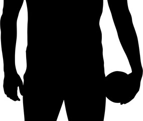 Digital png silhouette of mid section of man holding ball on transparent background