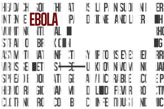 Digital png illustration of different letters and ebola text on transparent background
