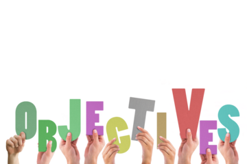 Digital png illustration of hands and objectives text on transparent background