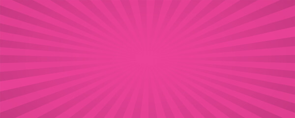 Sunburst pink background. Cartoon radial light backdrop. Retro comic pattern with rays and stripes. Vector wallpaper