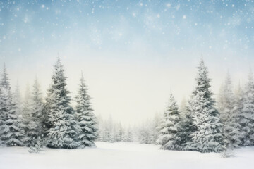 Greeting card of Christmas trees in the forest