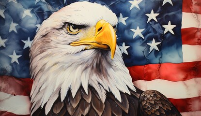 Naklejka premium Patriotic Eagle and American Flag: Inkblot Art