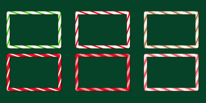 Candy cane holiday christmas decoration frame vector illustration set