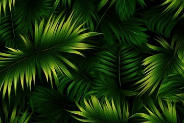 Background with vibrant green palm leaves. Generative AI