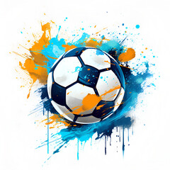 Fototapeta premium Artistic Style Soccer Ball Painting Drawing White Background 