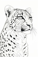 coloring page of a cheetah jungle safari in a line art hand drawn style for kids