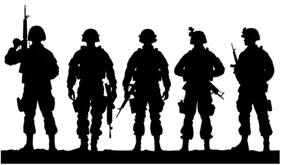 Fotobehang Soldier and Army Force Silhouettes, Soldier, army silhouettes. Army soldiers with gun silhouette © Haruki Yui