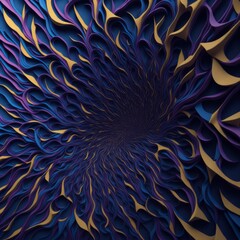 Fundo abstrato com dobras e ondulações em papel simulando explosão nas cores azul escuro e ocre - obrazy, fototapety, plakaty