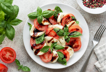 Caprese salad with tomatoes, mozzarella and basil.