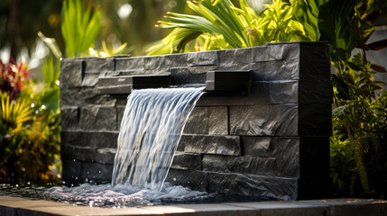 Waterfall made of stone in the garden.