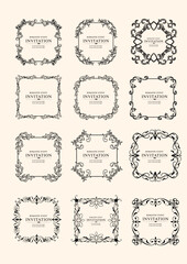 Set of ornate vector frames and ornaments with sample text. Perfect as invitation or announcement. All pieces are separate. Easy to change colors and edit.