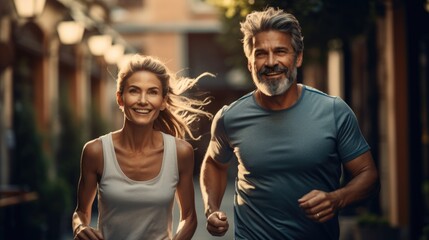sweet couple is running for exercise together.