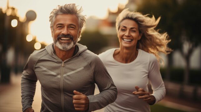 sweet couple is running for exercise together.