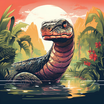 Artistic Style Snake Giant Snake Anaconda King Cobra Painting Drawing 