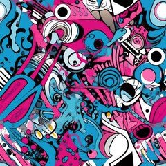 Obraz premium Graffiti funky rave grunge colorful repeat pattern