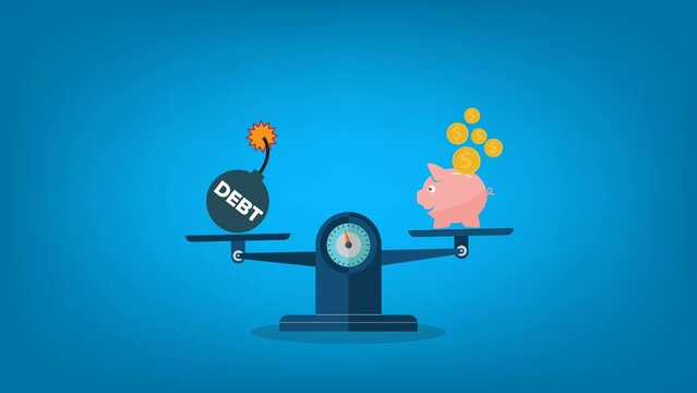 Debt and income on scales. Weighing, balance, debt statistics .
