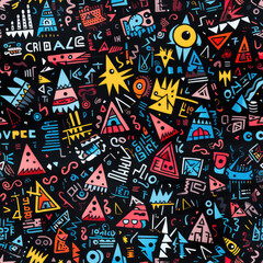 Obraz premium Graffiti funky rave grunge colorful repeat pattern