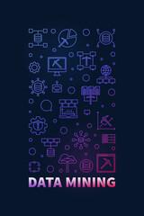 Data Mining vertical colorful banner in thin line style - Database Analytics concept illustration