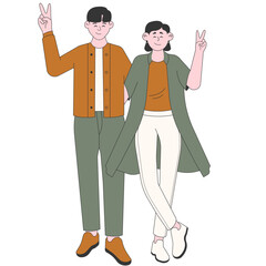 Stylish Woman and Man Couple Illustration