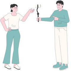 Man Taking a Photo of His Woman Partner Illustration