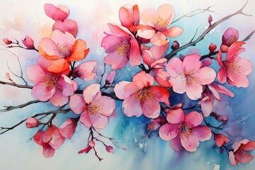 vibrant watercolor blossoms. Generative AI