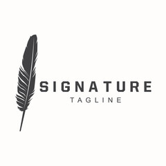 Feather Silhouette Logo, Author Design Luxury Simple Elegant Vector Illustration Template